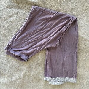 Elegant Mauve Lace Trim Pajama Pants